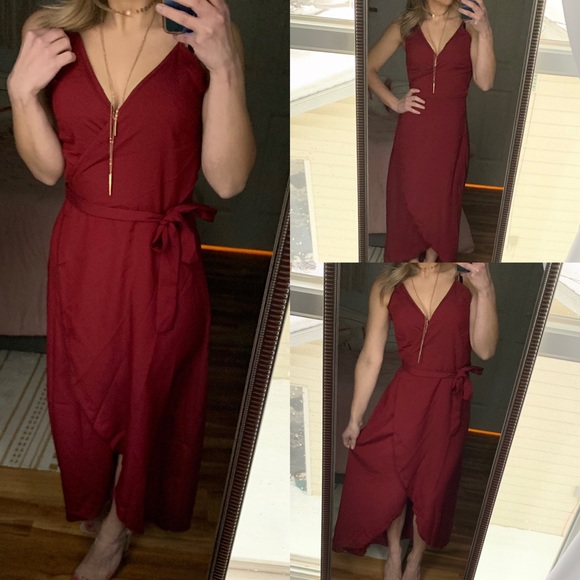 SHEIN Dresses & Skirts - Shein merlot wine wrap dress s maxi midi s tie